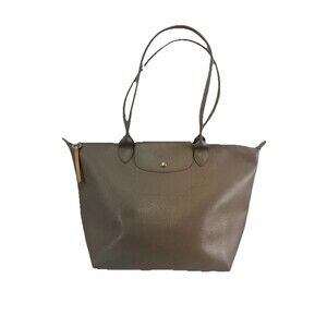 Longchamp Le Pliage City Tote Bag Taupe Leather Coated Canvas Zip Large Flap